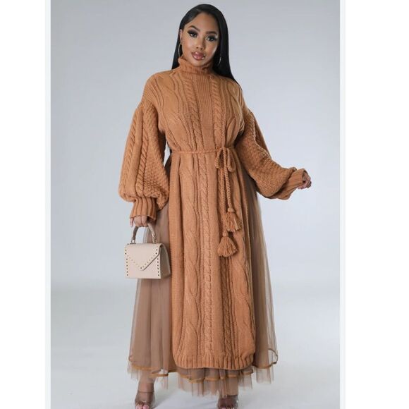 NWT Tulle Me A Secret Sweater 2PC Skirt Set - Tan - Picture 1 of 14